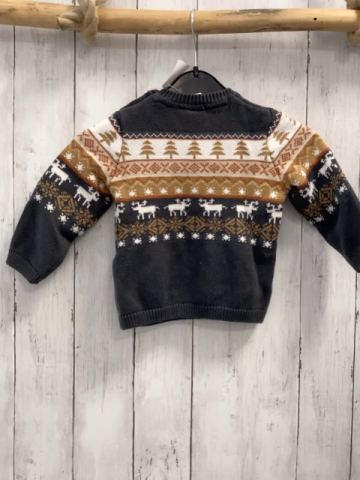   Pullover  Gr. 86  grau Strick + weiß beige ocker Streifen mit Muster  