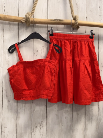 2tlg H&M  Blusentop + Rock  Gr. 122  rot Struktur 