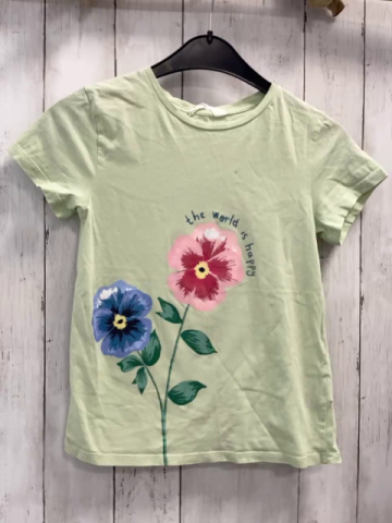 H&M  T-Shirt  Gr. 134  mint Blumen + Schrift mit Glitzer 
