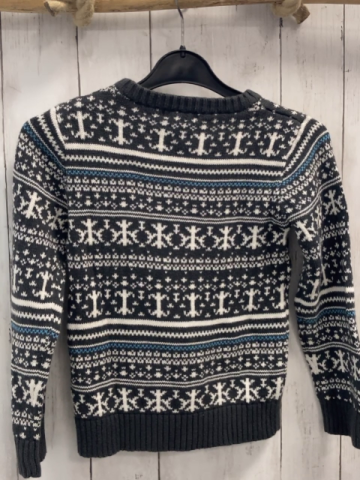 H&M  Pullover  Gr. 116  grau weiß hellblaues Muster Strick  