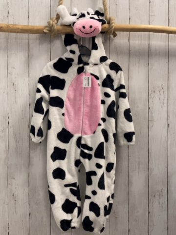   Plüschoverall Gr. 86  weiß schwarz gescheckt + Kapuze mit Kuhgesicht