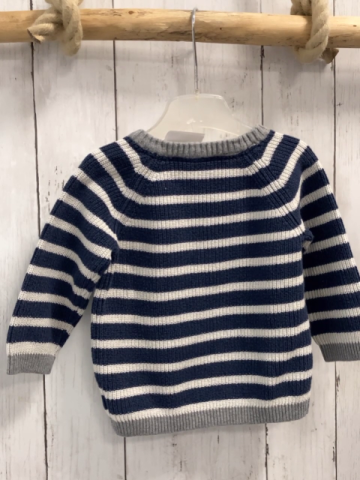H&M  Pullover  Gr. 74  blau weiße Streifen Strick grauer Bund 