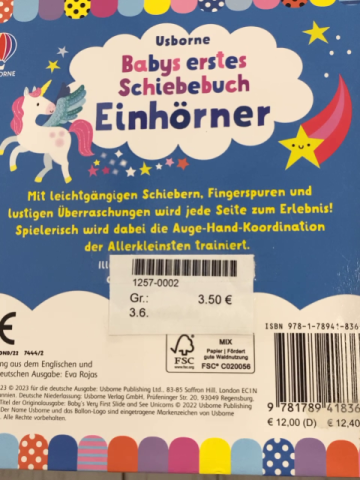   Pappbuch Babys erstes Schiebebuch Einhörner 