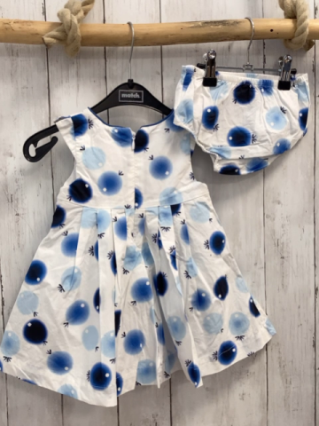 2tlg Obaibi  Kleid + Höschen  Gr. 74  weiß blau schwarz hellblaue Krseie weiße PUmten 