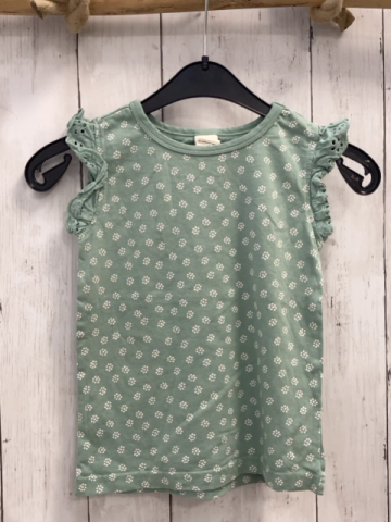 Alana  T-Shirt  Gr. 98  mint weiße Blumen Rüschenärmel mit Lochstickerei 