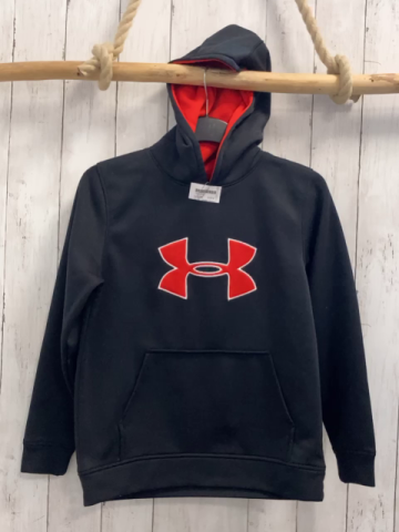 Under Armour  Pullover  Gr. 146  schwarz Kapuze rot weißes Label 