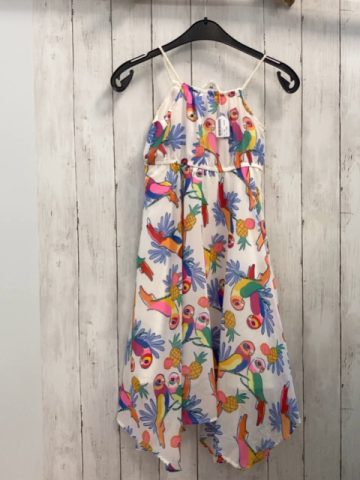 H&M  Kleid  Gr. 128  weiß bunte Papageien Ananas 