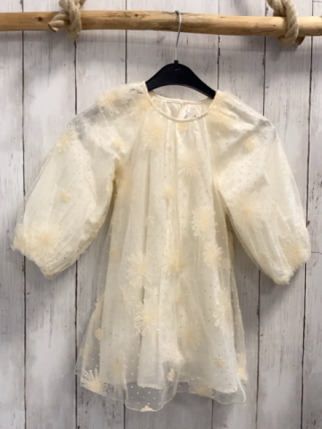 zara Kleid Gr. 104  weiß Tülllage bestickt mit Blumen Punkte