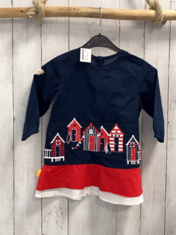 Steiff Kleid Gr. 110  blau rot weiß Häuser