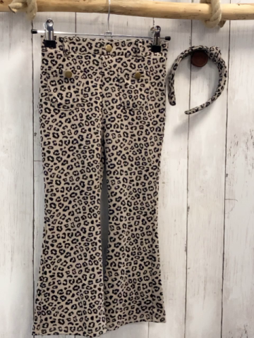 2tlg  Leggings + Haarreif Gr. 110  beige schwarz Leoprint