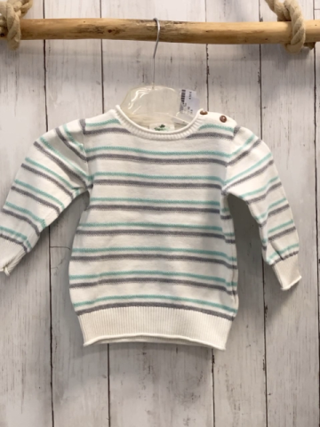   Pullover  Gr. 92  weiß mint graue Streifen Strick