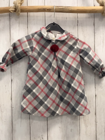 Doce de Coco  Kleid  Gr. 74  grau hellgrau rot weiß kariert weinroter Bommel 