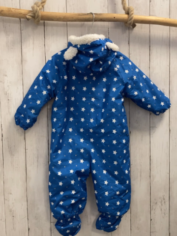   Winteroverall Gr. 86  blau weiß graue Sterne Kapuze mit weißem Teddyybund 