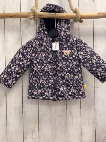 Steiff  Winterjacke  Gr. 80  dunkelblau weiß hellgrau rote Blumen Püschbärenkopf 