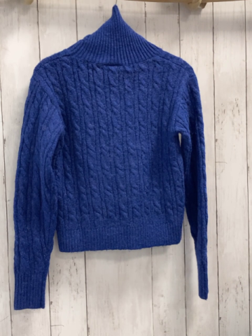 Sarabanda  Pullover  Gr. 152  blau Strick Zöpfe Rolli mit silber Glitzerfäden 