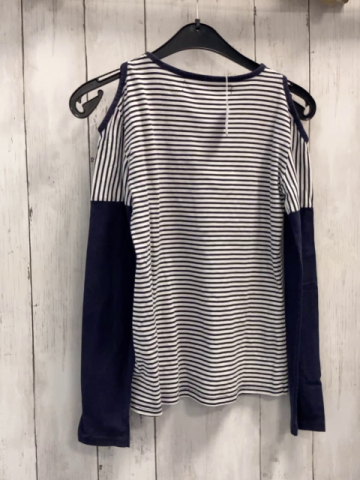 Desigual  Langarmshirt  Gr. 134/140  weiß schwarze Streifen blaue Ärmel Pailettensterne 
