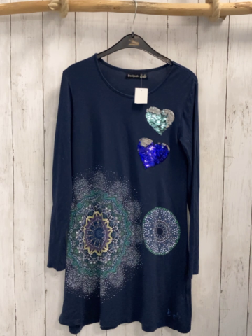 Desigual  Kleid  Gr. 146/152  blau Pailettensterne weiße Punkte 