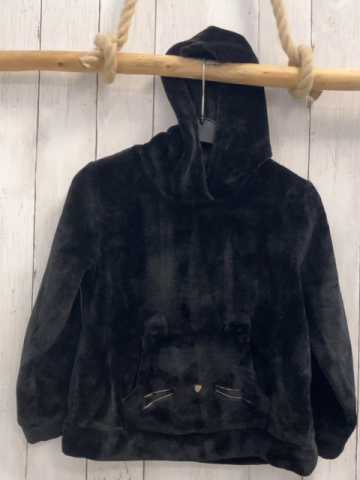 H&M  Pullover  Gr. 122/128  schwarz Plüsch Kapuze Bauchtasche mit Katzengesiccht 