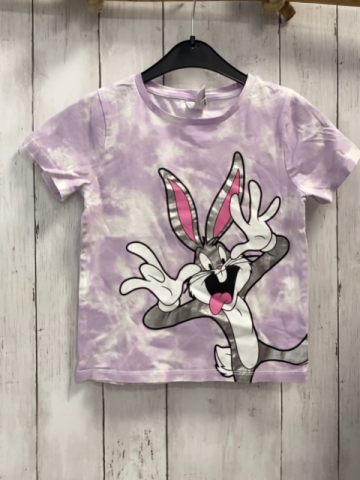   T-Shirt  Gr. 128  weiß lavendel gemustert silber weißer Hase 