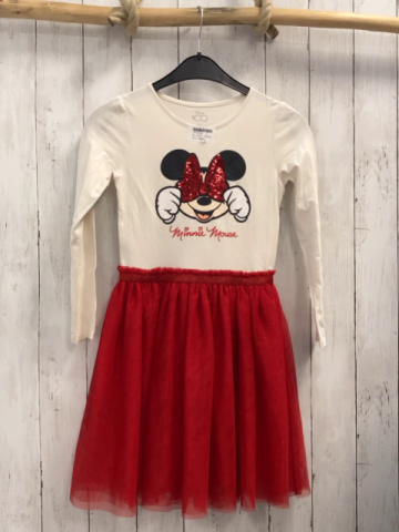 Disney  Kleid  Gr. 140  weiß Minnie Mouse mit Pailettenschleife roter Tüllüberrock mit Glitzerpunkten 