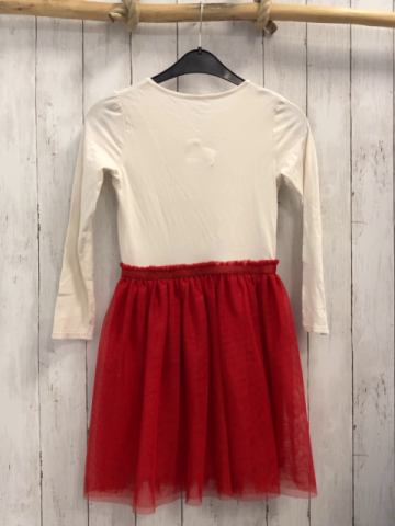 Disney  Kleid  Gr. 140  weiß Minnie Mouse mit Pailettenschleife roter Tüllüberrock mit Glitzerpunkten 