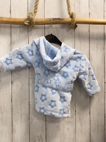 DKNY Bademantel  Gr. 68  hellblau Plüsch Kapuze Sterne 