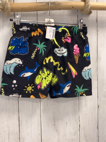 H&M  Badeshorts  Gr. 110  schwarz bunter Druck hellgrüne Kordel