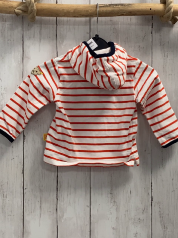 Steiff  Pullover  Gr. 68  weiß hellrote Streifen Kapuze blauer Bund + blaue Teddyschift 