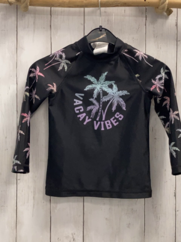 H&M  Badeshirt lang  Gr. 98  grau bunte Palmen + Schrift 