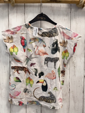 H&M  T-Shirt  Gr. 134/140  hellgrau bunte Tiere 