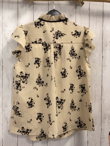   Sommerbluse Gr. XL  beige Rüschen schwarze Blumen 