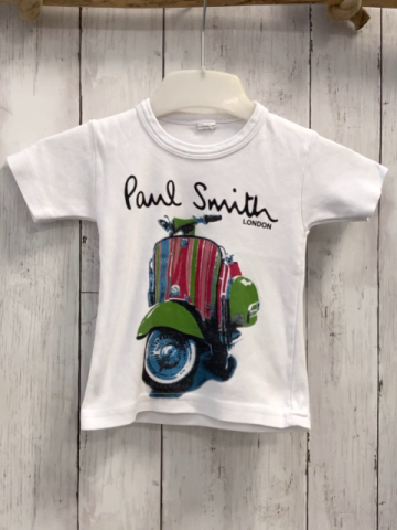 Paul Smith  T-Shirt  Gr. 86  weiß buntes Mofa Schrift 