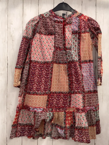 Zara  Kleid  Gr. 140  rot kiwi beige weiß Bumen + Ornamentdruck 