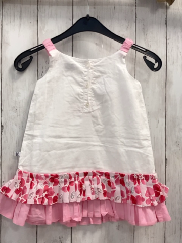 Kanz  Kleid  Gr. 98  weiß rosa Rüschen mit Blumen rosa Schleife + Spagettiträger 