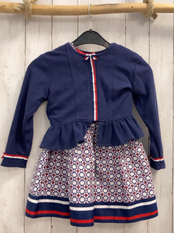 2tlg Tutto Piccolo  Kleid + Sweatjacke  Gr. 110  blau + weiß weinroter Druck + weiß rote Streifen + weiß roter Streifnbund 