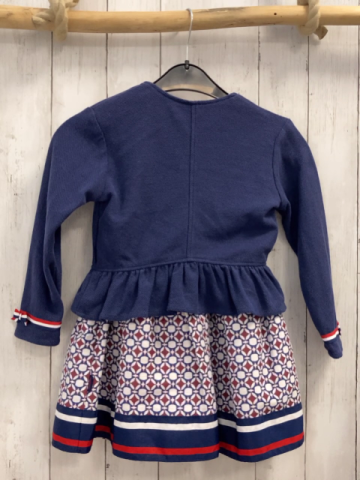 2tlg Tutto Piccolo  Kleid + Sweatjacke  Gr. 110  blau + weiß weinroter Druck + weiß rote Streifen + weiß roter Streifnbund 