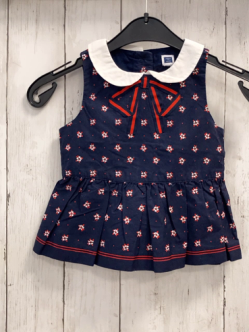 Janie & Jack  Sommerbluse  Gr. 98  blau weiß rote Blumen weißer Kragen blau rote Schleife 