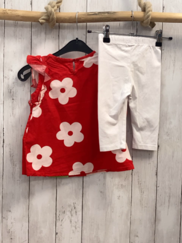 2tlg  Sommerbluse + Leggings  Gr. 92  rot weiße Bumen Frosch + weiß rote Blume 
