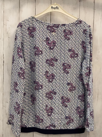 Lieblingsstück  Bluse  Gr. 38  weiß hellblaue Rauten altrosa Schlagnen 