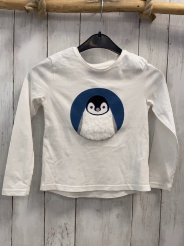 Okaidi  Langarmshirt  Gr. 116  weiß hellblauer Kreis mit Pinguin 