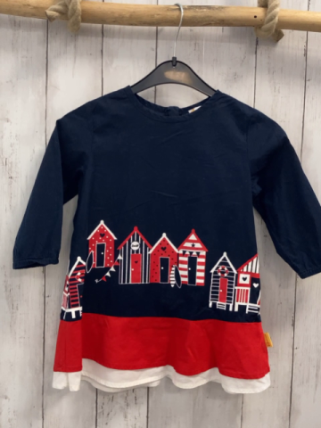 Steiff  Kleid  Gr. 110  blau rot weißer Saum Strandkabinen 