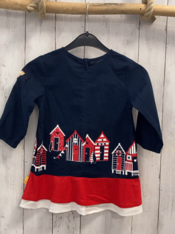 Steiff  Kleid  Gr. 110  blau rot weißer Saum Strandkabinen 