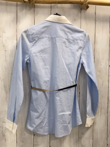   Bluse  Gr. 152  hellblau weiße Streifen weißer Kragen mit Gürtel 