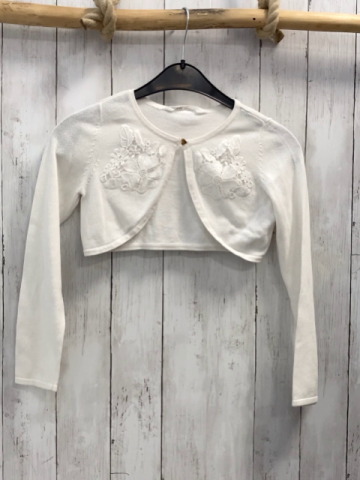 H&M  Strickjacke  Gr. 122/128  weß Blumenstickerei 