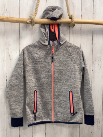   Jacke  Gr. 146/152  hellgrau meliert Kapuze blauer Bund 