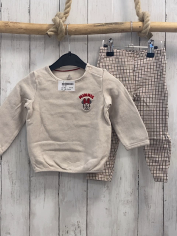 2tlg Disney  Pullover + Leggings  Gr. 80  beige Rippen Minnie Mouse + weiß beige oliv kariert 