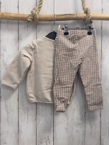 2tlg Disney  Pullover + Leggings  Gr. 80  beige Rippen Minnie Mouse + weiß beige oliv kariert 