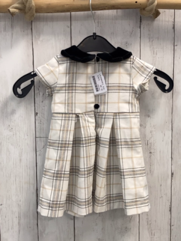 Cupcakes & Cashmere  Kleid  Gr. 68  weiß schwarz beige kariert schwarzer Nickykragen + schwarze Nickyschleifen 