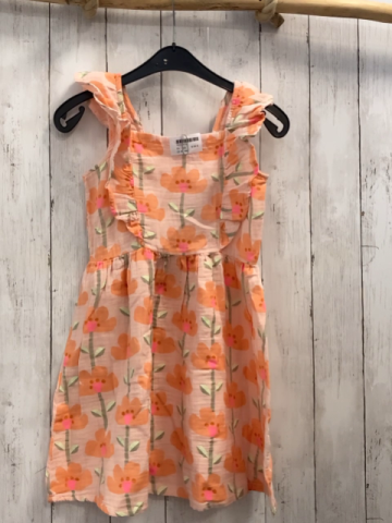 neu Kleid Gr. 122  rosa aprikot Blumen musselin 