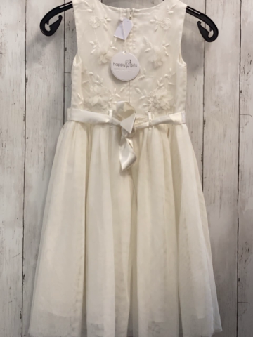 neu Happy Girls  Kleid  Gr. 128  weiß zweilagig Blumenstickerei Tüllüberrck 